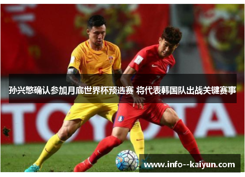 孙兴慜确认参加月底世界杯预选赛 将代表韩国队出战关键赛事 孙兴慜确认参加月底世界杯预选赛 将代表韩国队出战关键赛事