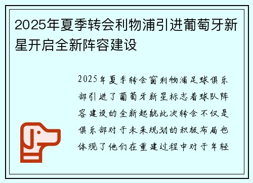 2025年夏季转会利物浦引进葡萄牙新星开启全新阵容建设