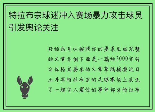 特拉布宗球迷冲入赛场暴力攻击球员引发舆论关注